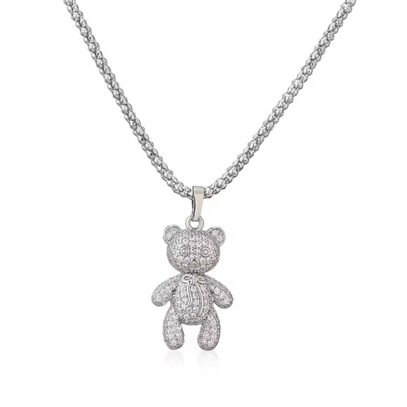 Teddy Bear Silver Crystal Chain Necklace - Picture 1 of 9